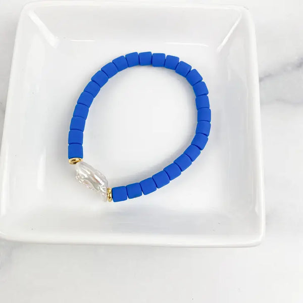 Clay Tube + FW Pearl Bracelet 6mm "Royal Blue"