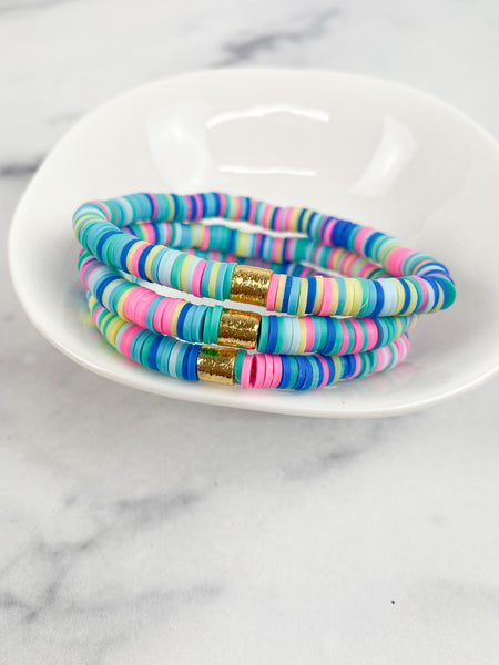 Heishi Small 6mm Color Pop Bracelet "Aqua Rainbow"