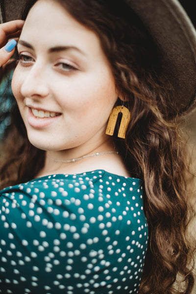 Cork+Leather Arch Earring "Mustard Yellow"