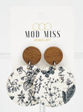 Cork+Leather Round Earring "Vintage Wildflowers"