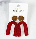 Cork+Leather Arch Earring "Red "