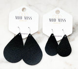 Leather Teardrop Earring "Black "