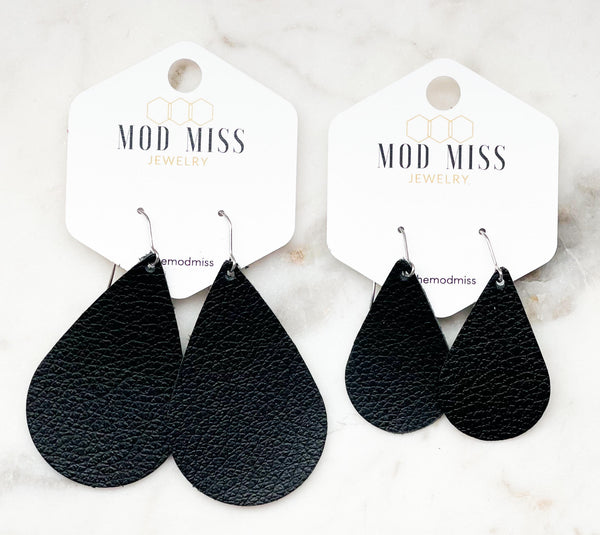 Leather Teardrop Earring "Black "