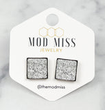 Druzy Stud Square Earring "Silver in Silver Setting"