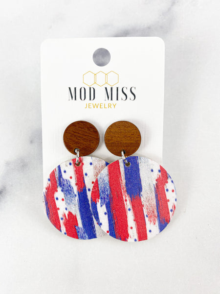 Cork+Leather Round Earring "American Brushstrokes"