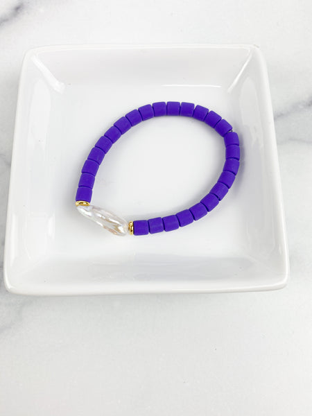 Clay Tube + FW Pearl Bracelet 6mm "Purple"