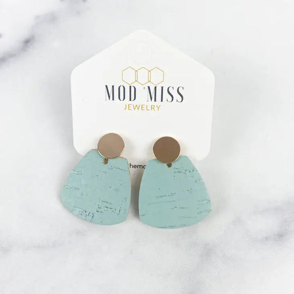 Cork Trapezoid Stud Earrings "Aqua"