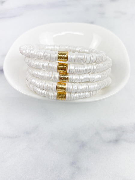 Heishi Small 6mm Color Pop Bracelet "White Pearl"