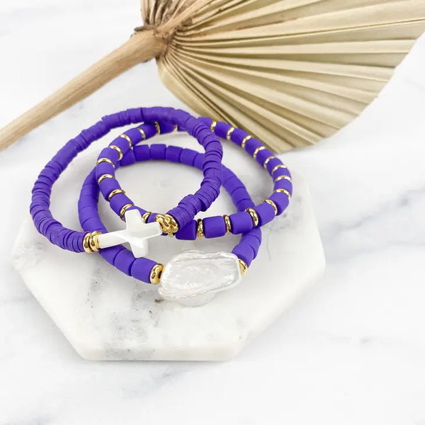Clay Tube Bracelet with Disc 6mm "Purple"