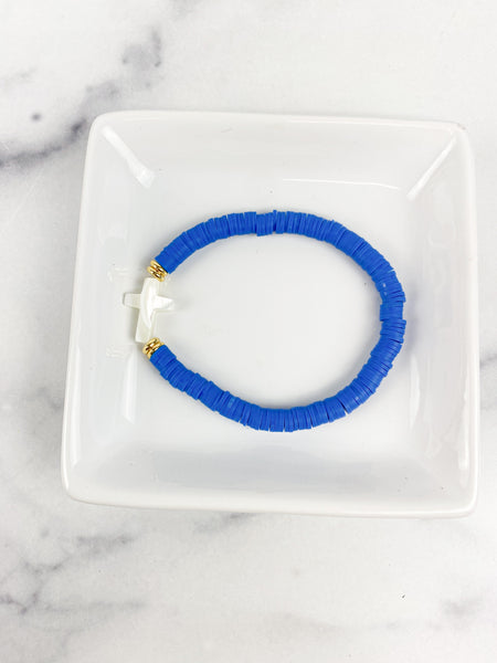 Heishi Small 6mm Color Pop Bracelet + Pearl Shell Cross