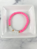 Clay Tube + Small Pearl Bracelet 6mm "Hot Pink"