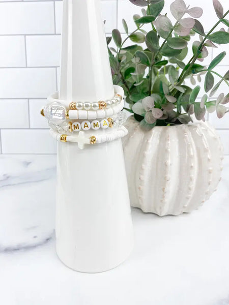 Clay Tube + FW Pearl Bracelet 6mm "White"