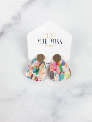 Cork Trapezoid Stud Earrings "Confetti Rainbow"