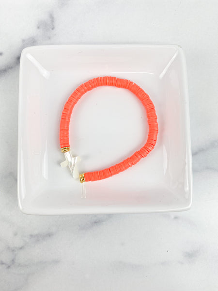 Heishi Small 6mm Color Pop Bracelet + Pearl Shell Cross