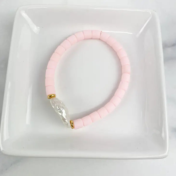 Clay Tube + FW Pearl Bracelet 6mm "Light Pink"