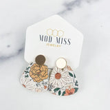 Cork Trapezoid Stud Earrings "Boho Blooms"