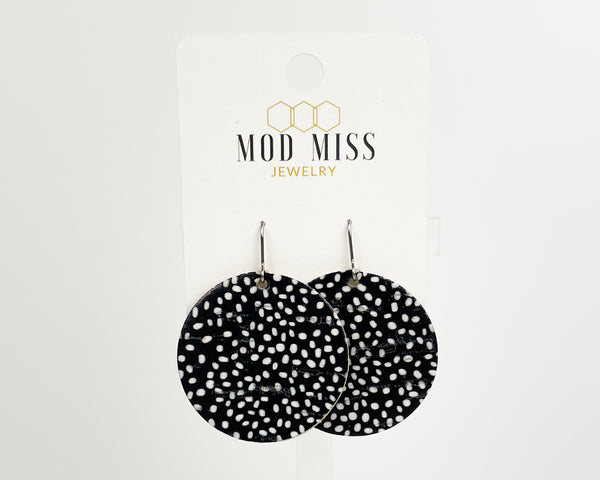 Cork+Leather Round Earring "Black & White Confetti"