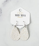 Leather+Canvas Teardrop Earring "Glitter White"