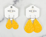 Leather+Canvas Teardrop Earring "Glitter Yellow"
