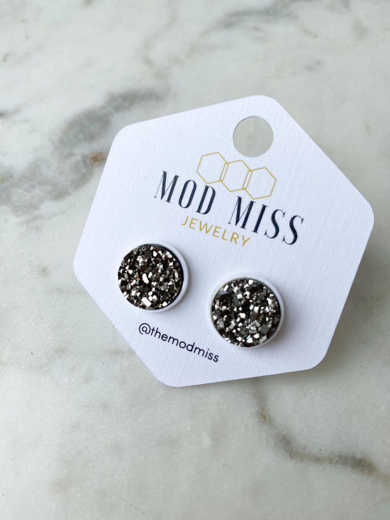 Gunmetal Druzy Stud Earrings  Rustic Pickns Jewelry – Mod Miss