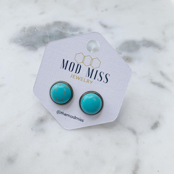 Cam Stud Earring "Turquoise in Bronze Setting"