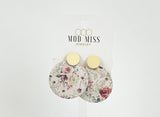 Cork+Leather Round Earring "Mauve Floral"