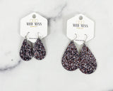 Leather+Canvas Teardrop Earring "Glitter Gunmetal"