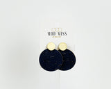 Cork+Leather Round Earring "Navy "