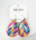 Leather Teardrop Earring "Crayola Geo"