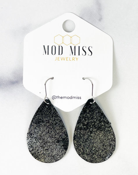Leather Teardrop Earring "Rock N Roll Black"