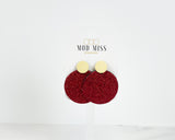 Cork+Leather Round Earring "Fine Glitter Red"