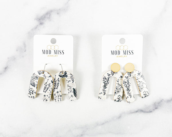 Cork+Leather Arch Earring "Vintage Wildflowers"