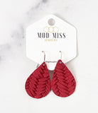 Leather Teardrop Earring "Weaved Rust Red"