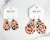Leather Teardrop Earring "Peachy Leopard"