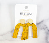 Cork+Leather Arch Earring "Mustard Yellow"