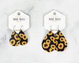 Leather Teardrop Earring "Sunflower"