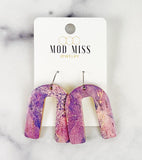 Cork+Leather Arch Earring "Marbled Purple"