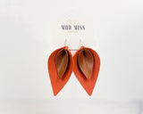 Leather Stacked Petal Earring "Worn Brown+Burnt Orange"