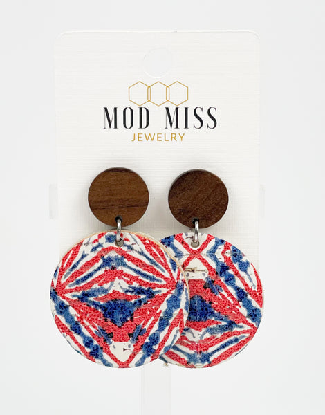 Cork+Leather Round Earring "Patriotic"