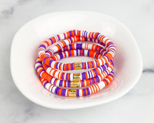 Heishi Small 6mm Color Pop Bracelet "Purple, Orange, & White"