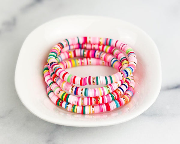 Heishi Small 6mm Color Pop Bracelet "Fruity Pink"