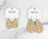 Leather Teardrop Earring "Golden Honey Chevron"