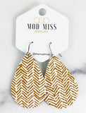 Leather Teardrop Earring "Golden Honey Chevron"