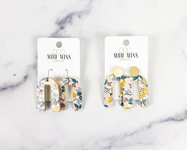 Cork+Leather Arch Earring "Yellow Fantasy"