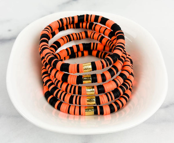 Heishi Small 6mm Color Pop Bracelet "Black And Orange Multi"