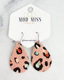 Leather Teardrop Earring "Peachy Leopard"