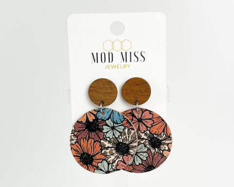Cork+Leather Round Earring "Boho Daisy"