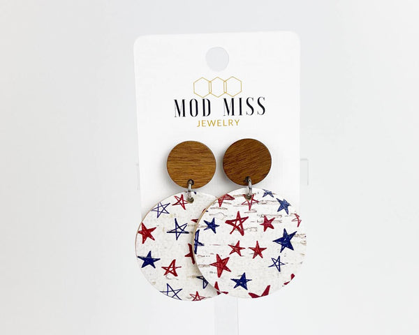 Cork+Leather Round Earring "Hand Drawn Stars"