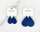 Leather Teardrop Earring "Palm Royal Blue"