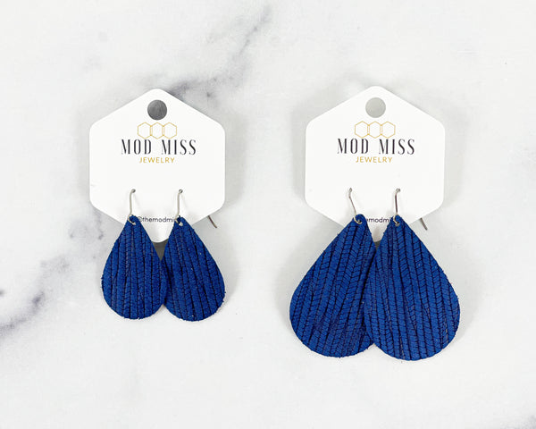 Leather Teardrop Earring "Palm Royal Blue"